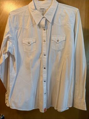 Twenty X Women’s White Pinstripe Western-Style Button-Down Shirt; Size XXL